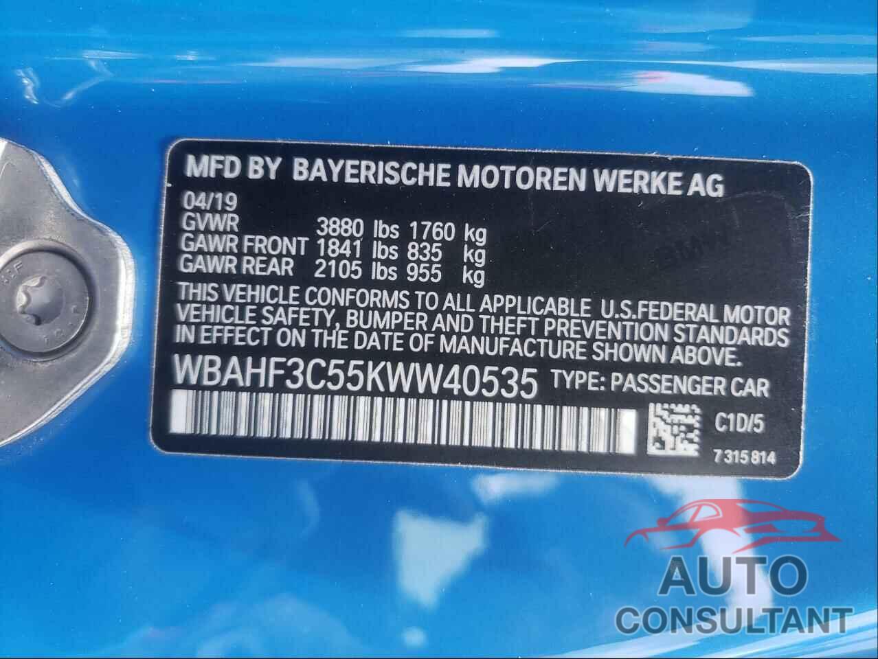 BMW Z4 2019 - WBAHF3C55KWW40535