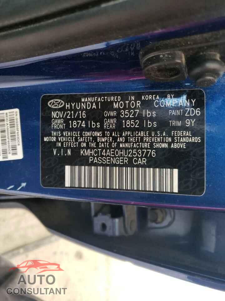 HYUNDAI ACCENT 2017 - KMHCT4AE0HU253776