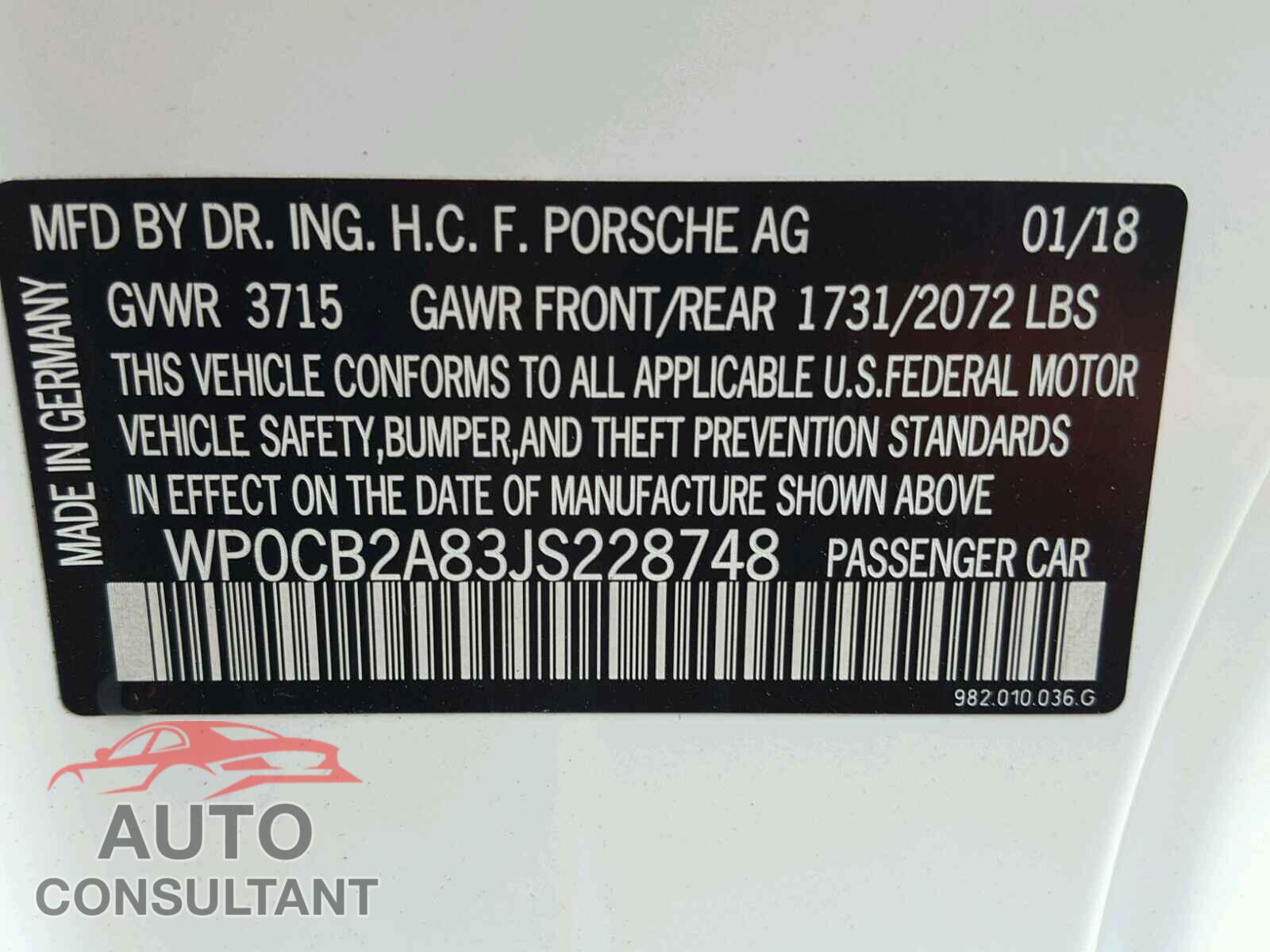 PORSCHE BOXSTER 2018 - WP0CB2A83JS228748