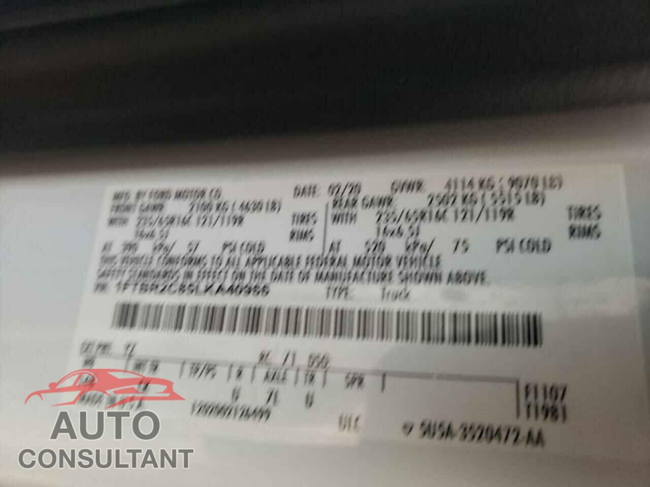 FORD TRANSIT CO 2020 - 1FTBR2C85LKA40966