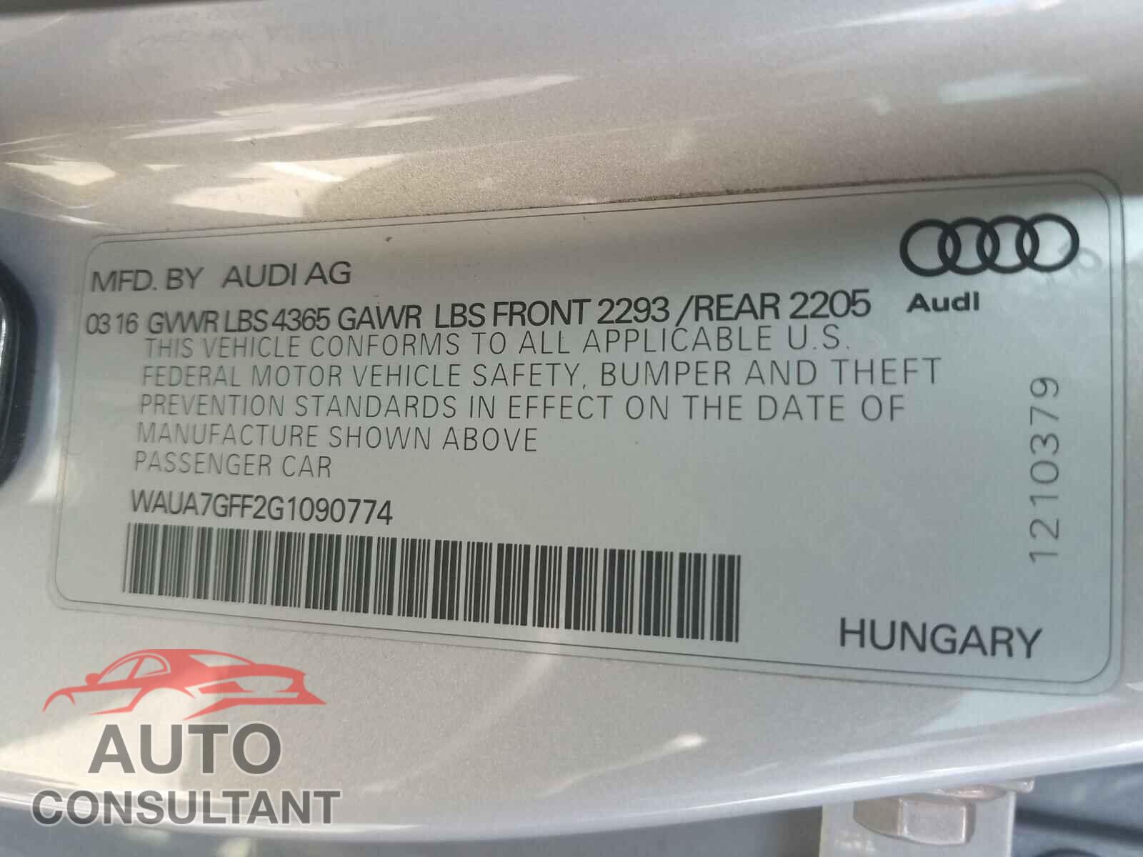 AUDI A3 2016 - WAUA7GFF2G1090774
