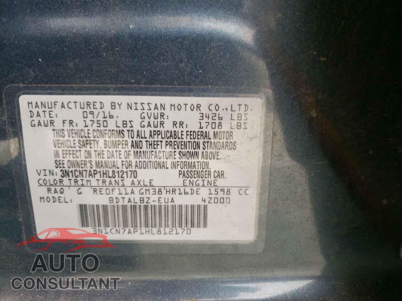 NISSAN VERSA 2017 - 3N1CN7AP1HL812170