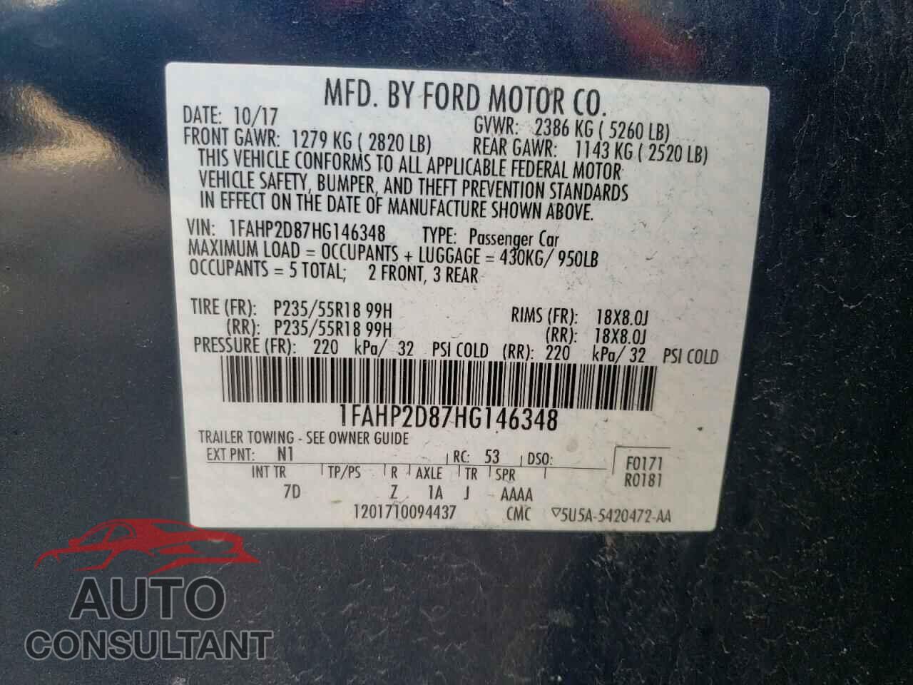 FORD TAURUS 2017 - 1FAHP2D87HG146348