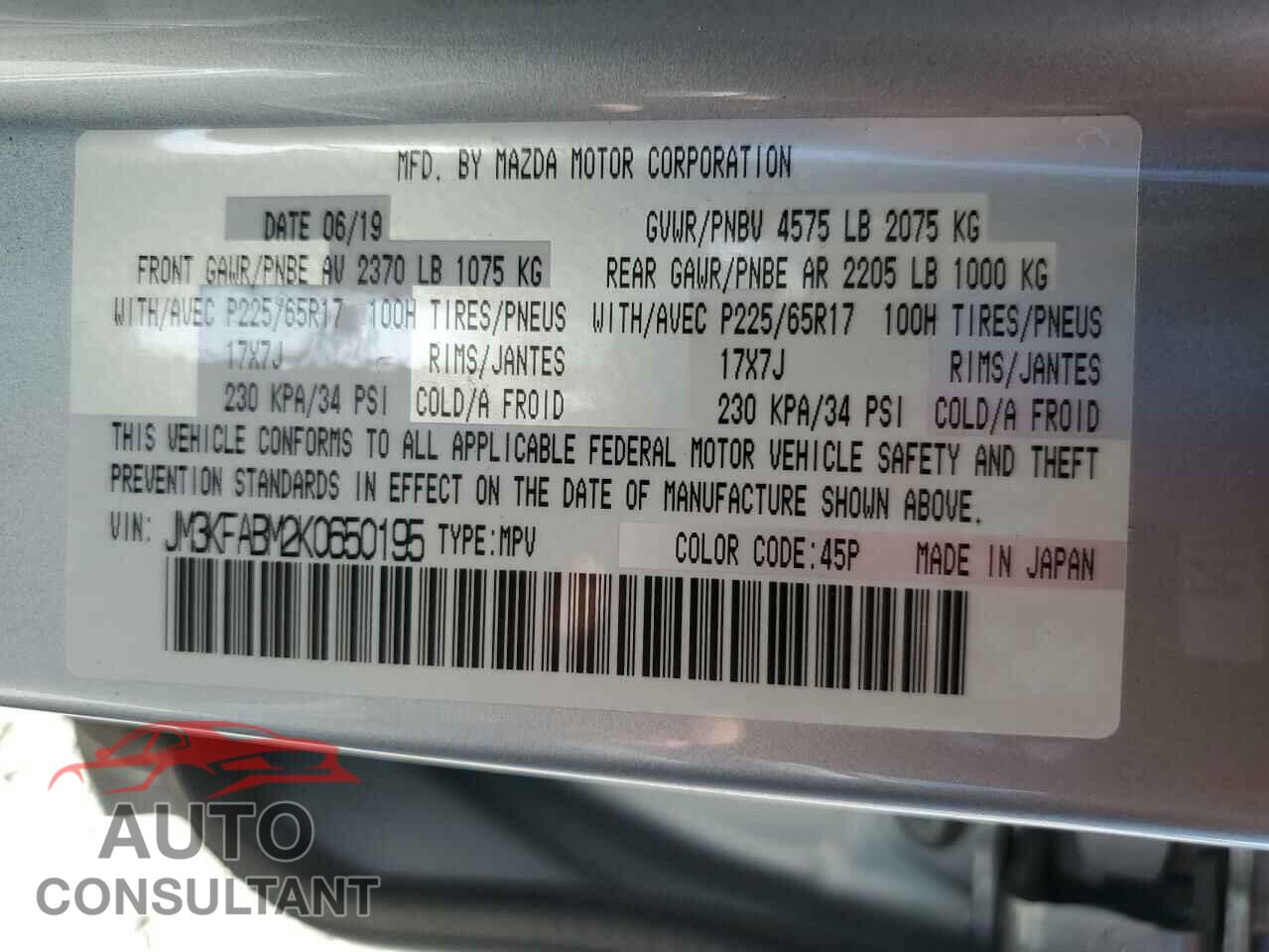 MAZDA CX-5 2019 - JM3KFABM2K0650195