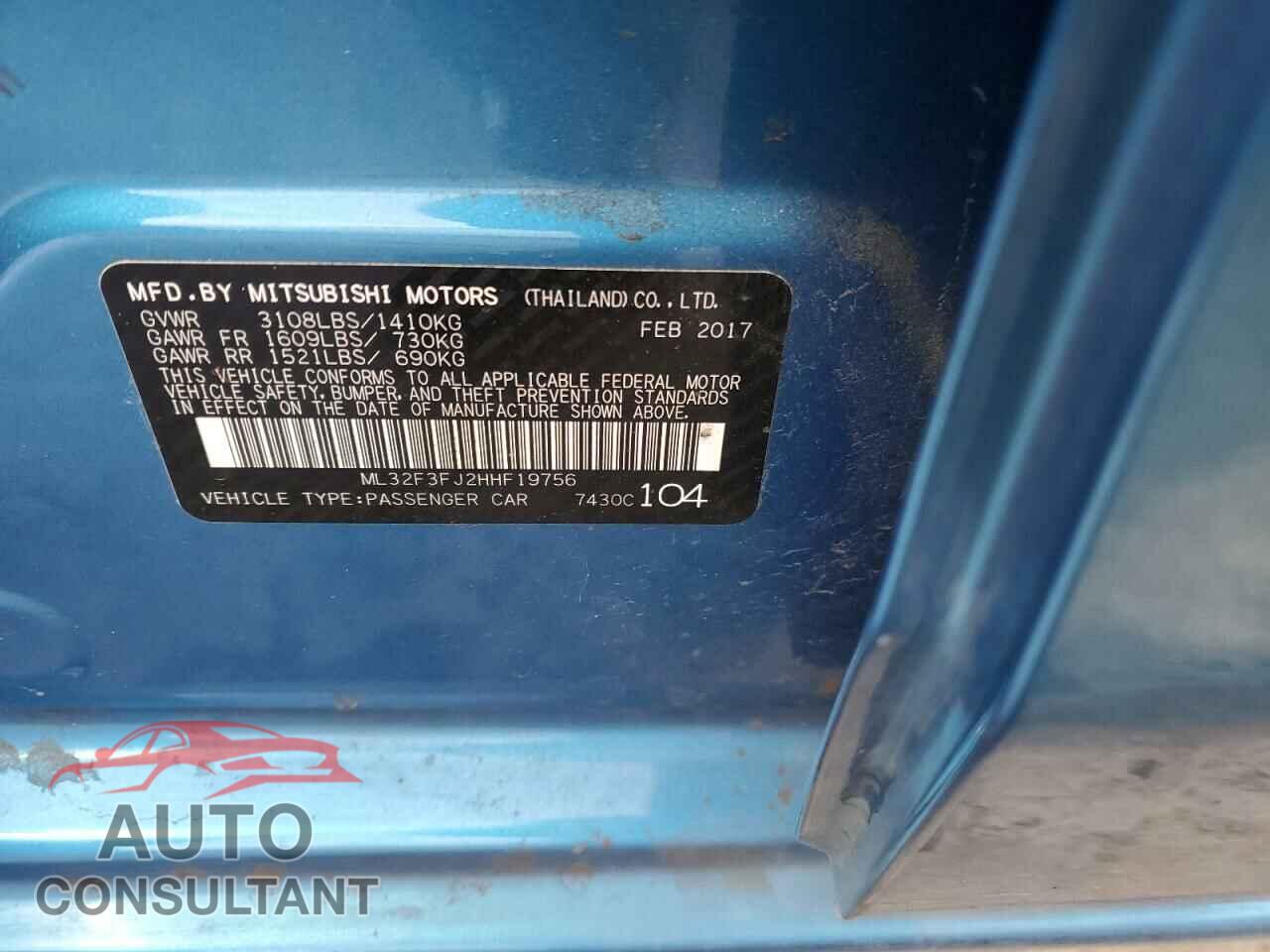 MITSUBISHI MIRAGE 2017 - ML32F3FJ2HHF19756