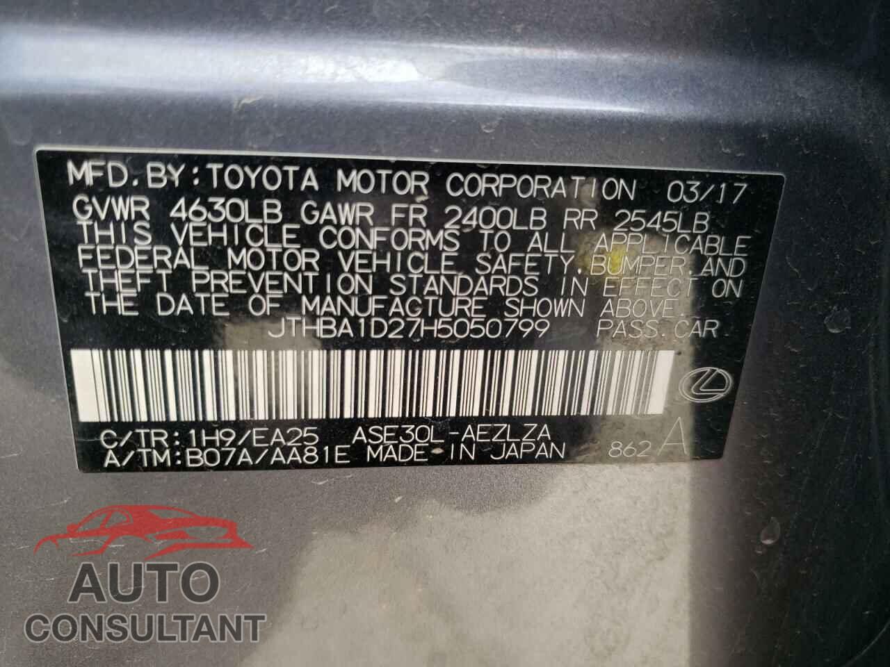 LEXUS IS 2017 - JTHBA1D27H5050799