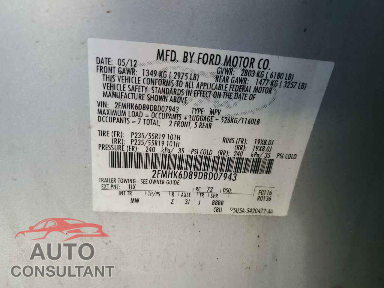 FORD FLEX 2013 - 2FMHK6D89DBD07943