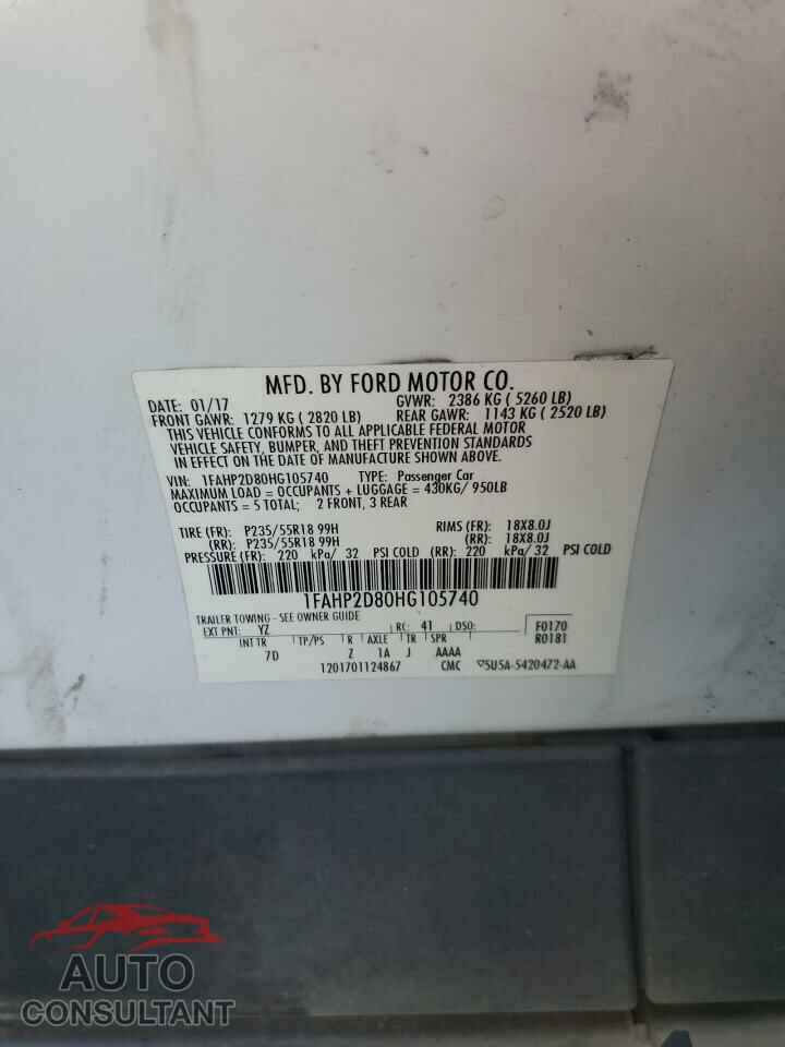 FORD TAURUS 2017 - 1FAHP2D80HG105740
