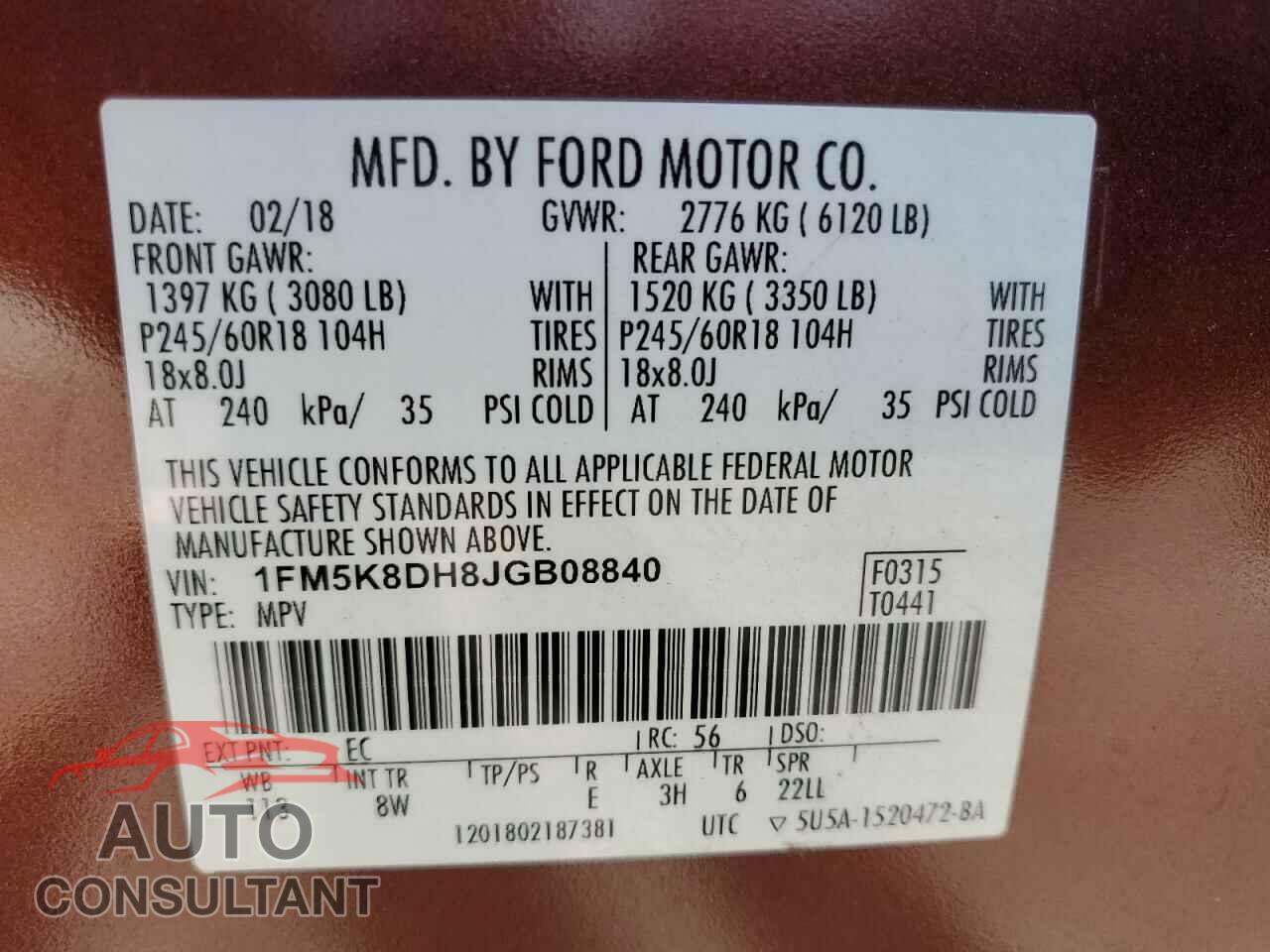 FORD EXPLORER 2018 - 1FM5K8DH8JGB08840