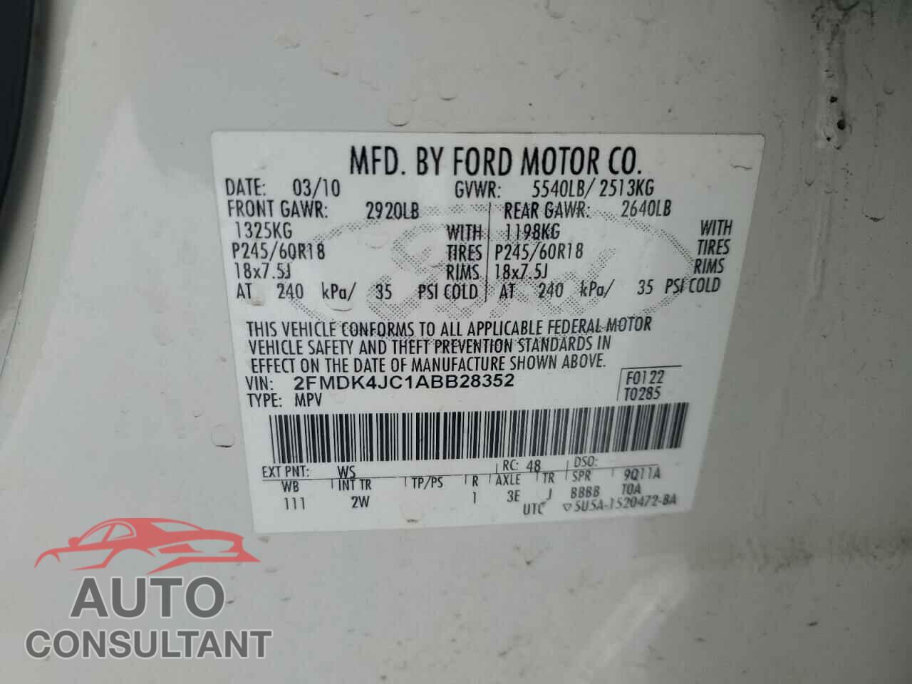FORD EDGE 2010 - 2FMDK4JC1ABB28352