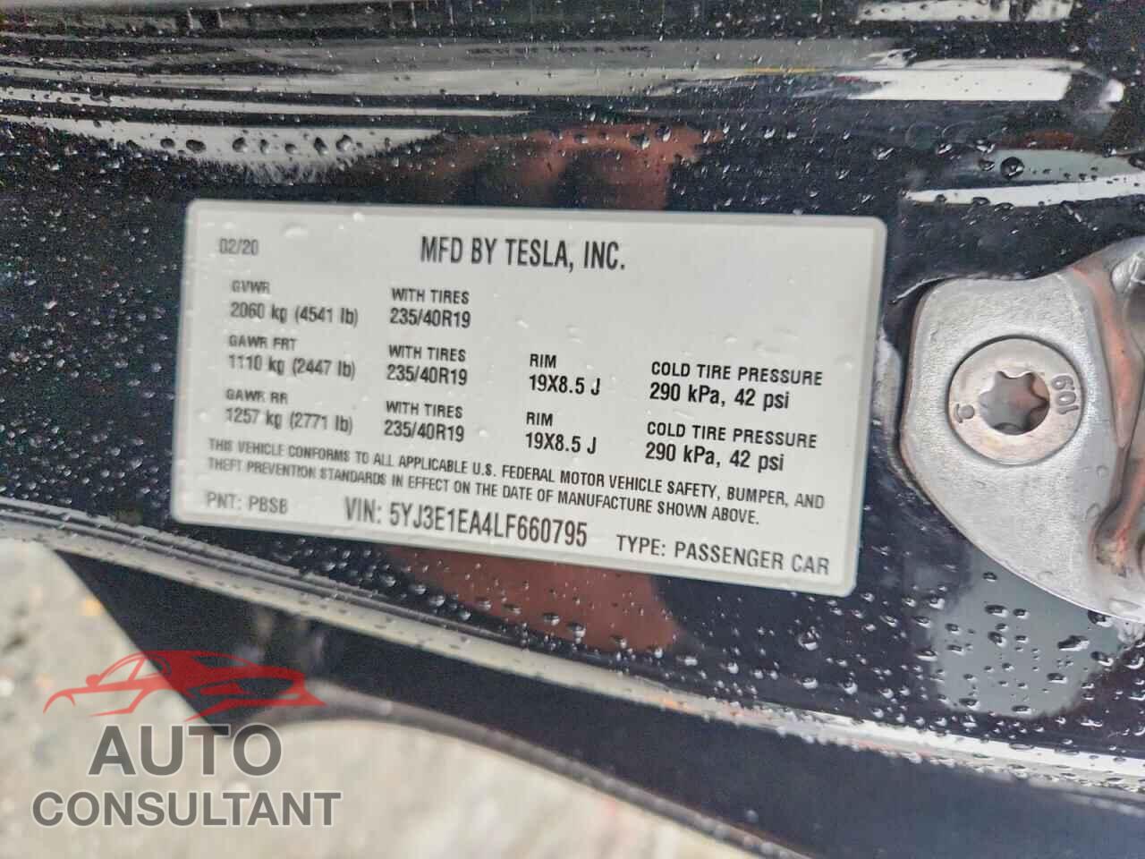 TESLA MODEL 3 2020 - 5YJ3E1EA4LF660795