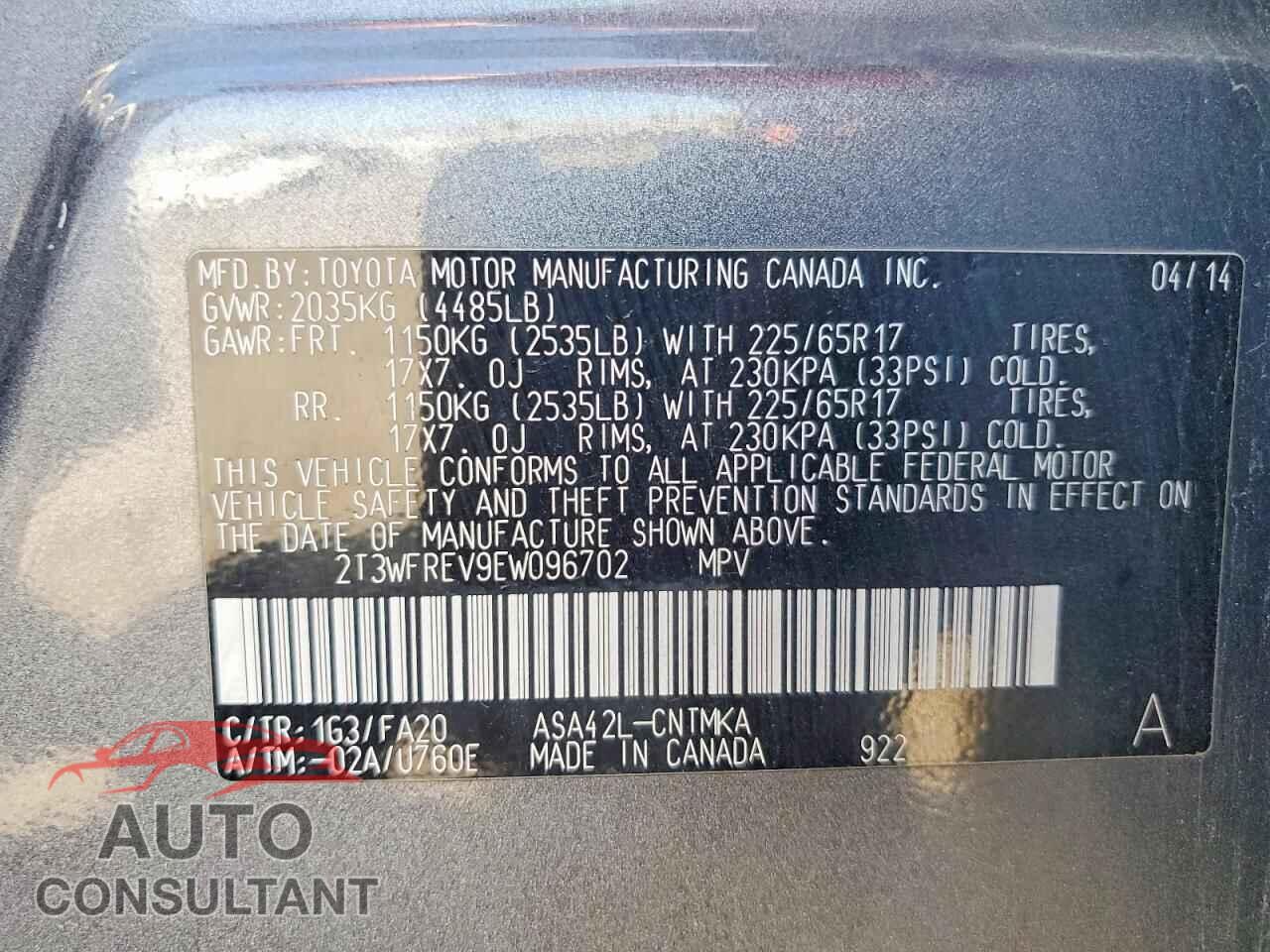 TOYOTA RAV4 2014 - 2T3WFREV9EW096702