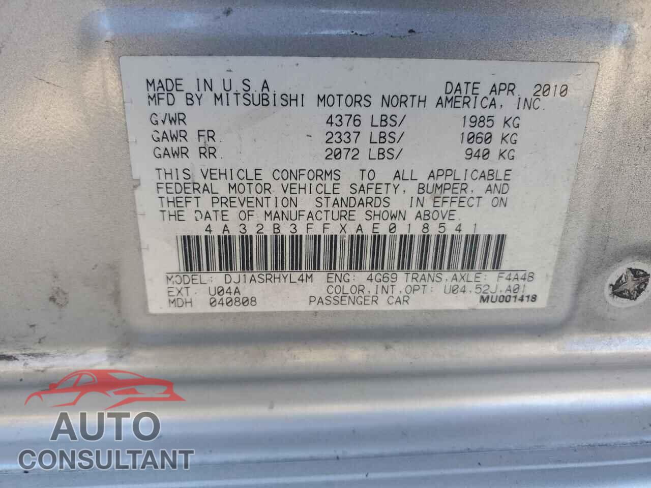 MITSUBISHI GALANT 2010 - 4A32B3FFXAE018541