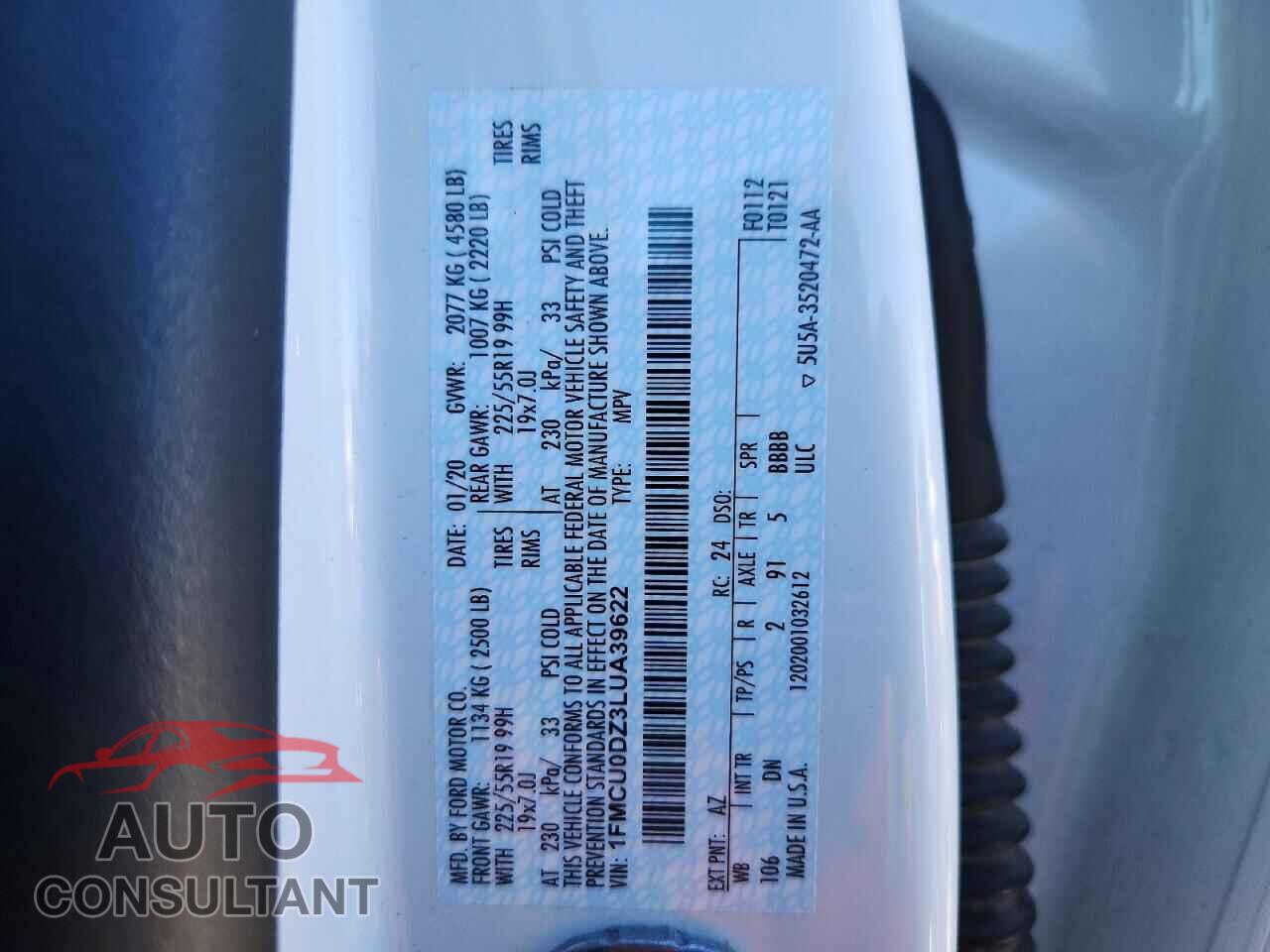 FORD ESCAPE 2020 - 1FMCU0DZ3LUA39622