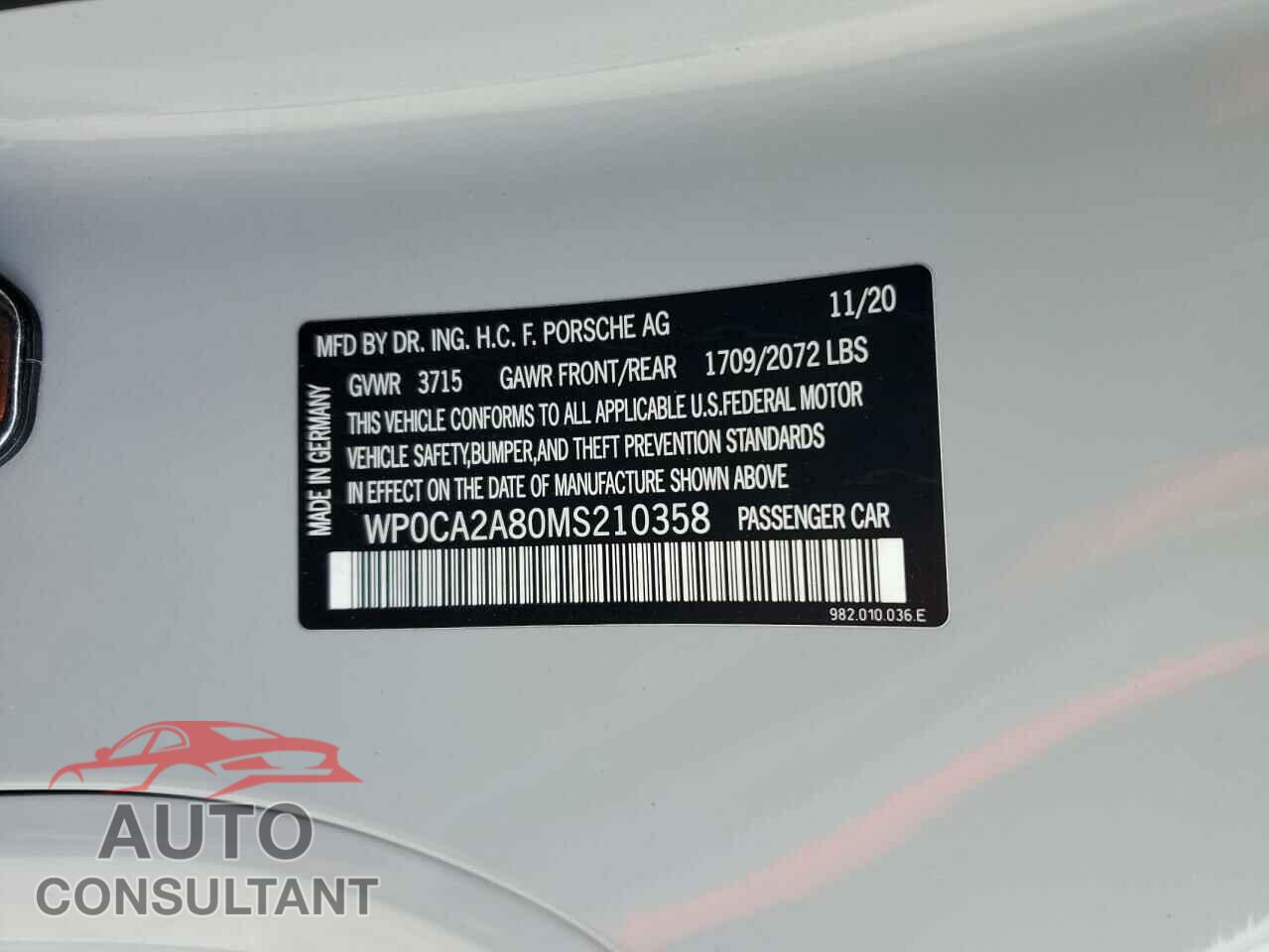 PORSCHE BOXSTER 2021 - WP0CA2A80MS210358