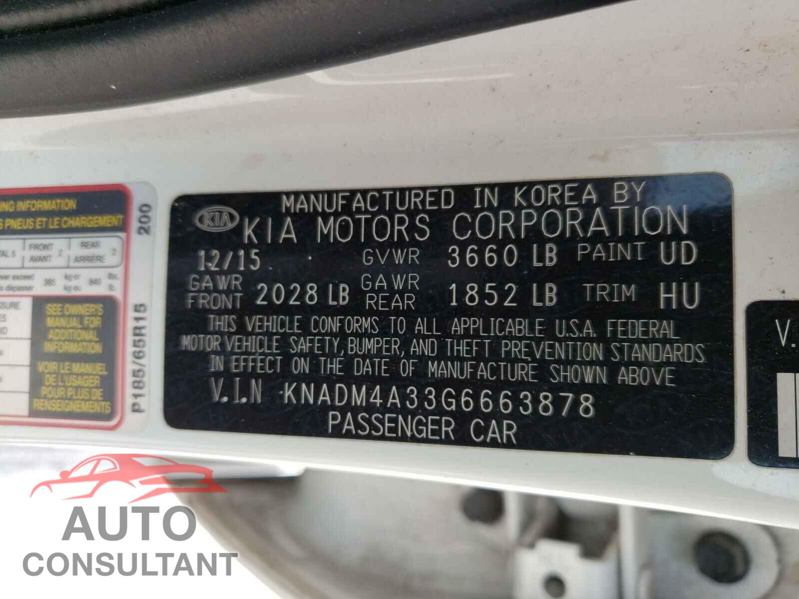 KIA RIO 2016 - KNADM4A33G6663878