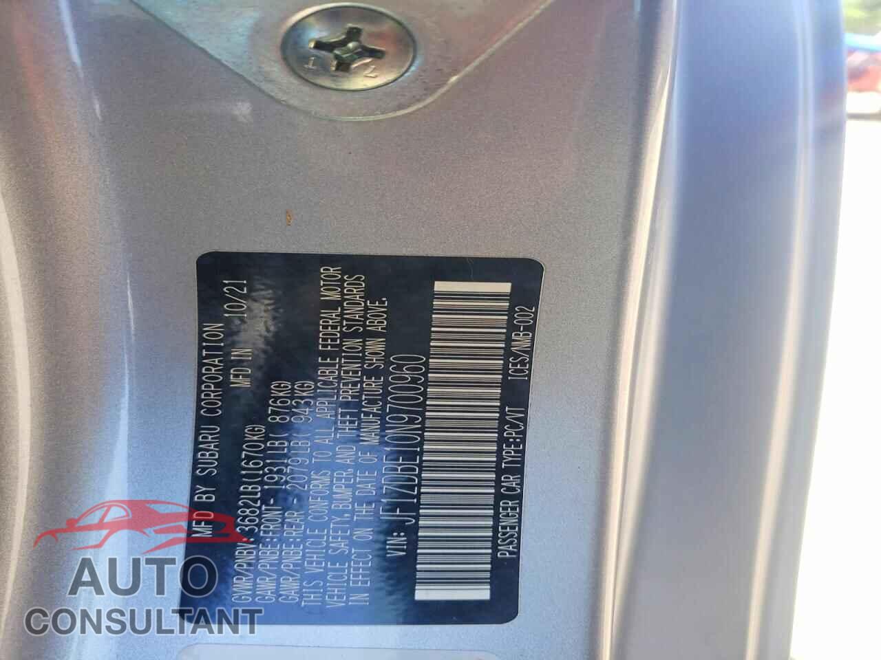 SUBARU BRZ 2022 - JF1ZDBE10N9700960