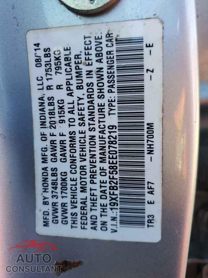 HONDA CIVIC 2014 - 19XFB2F58EE078219