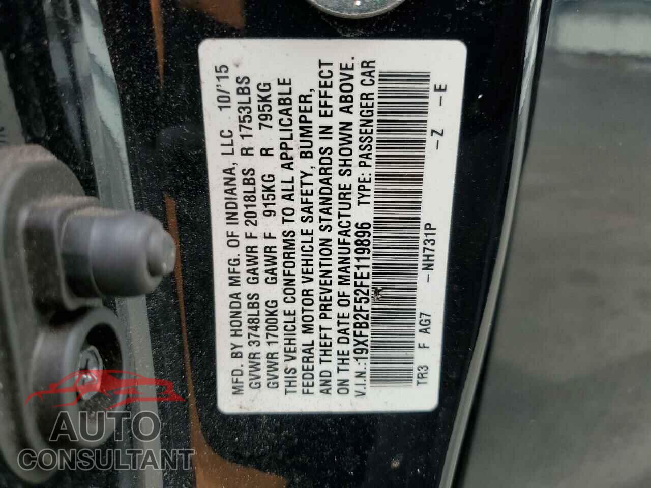 HONDA CIVIC 2015 - 19XFB2F52FE119896