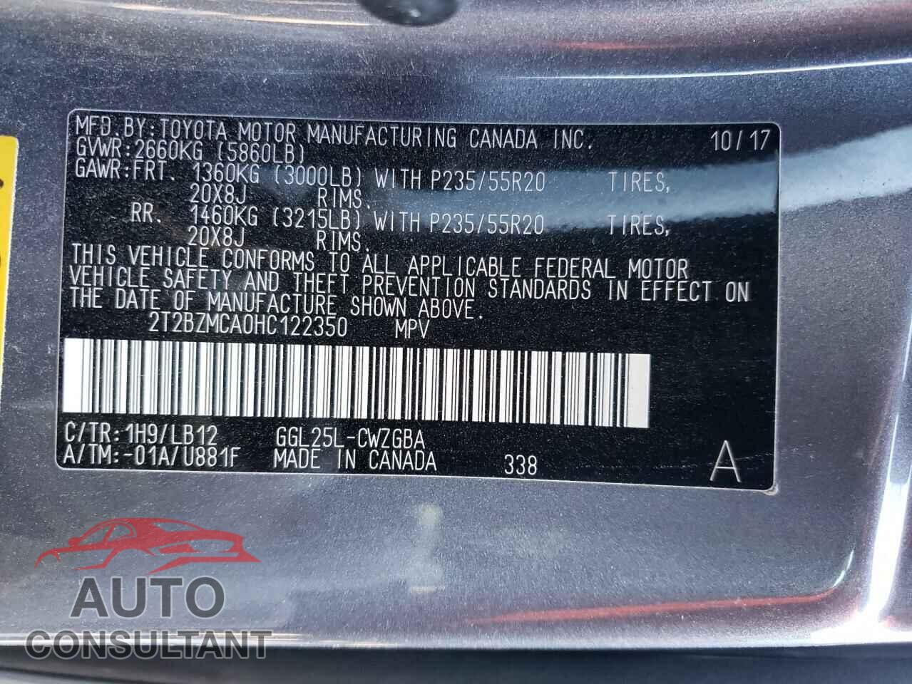 LEXUS RX350 2017 - 2T2BZMCA0HC122350