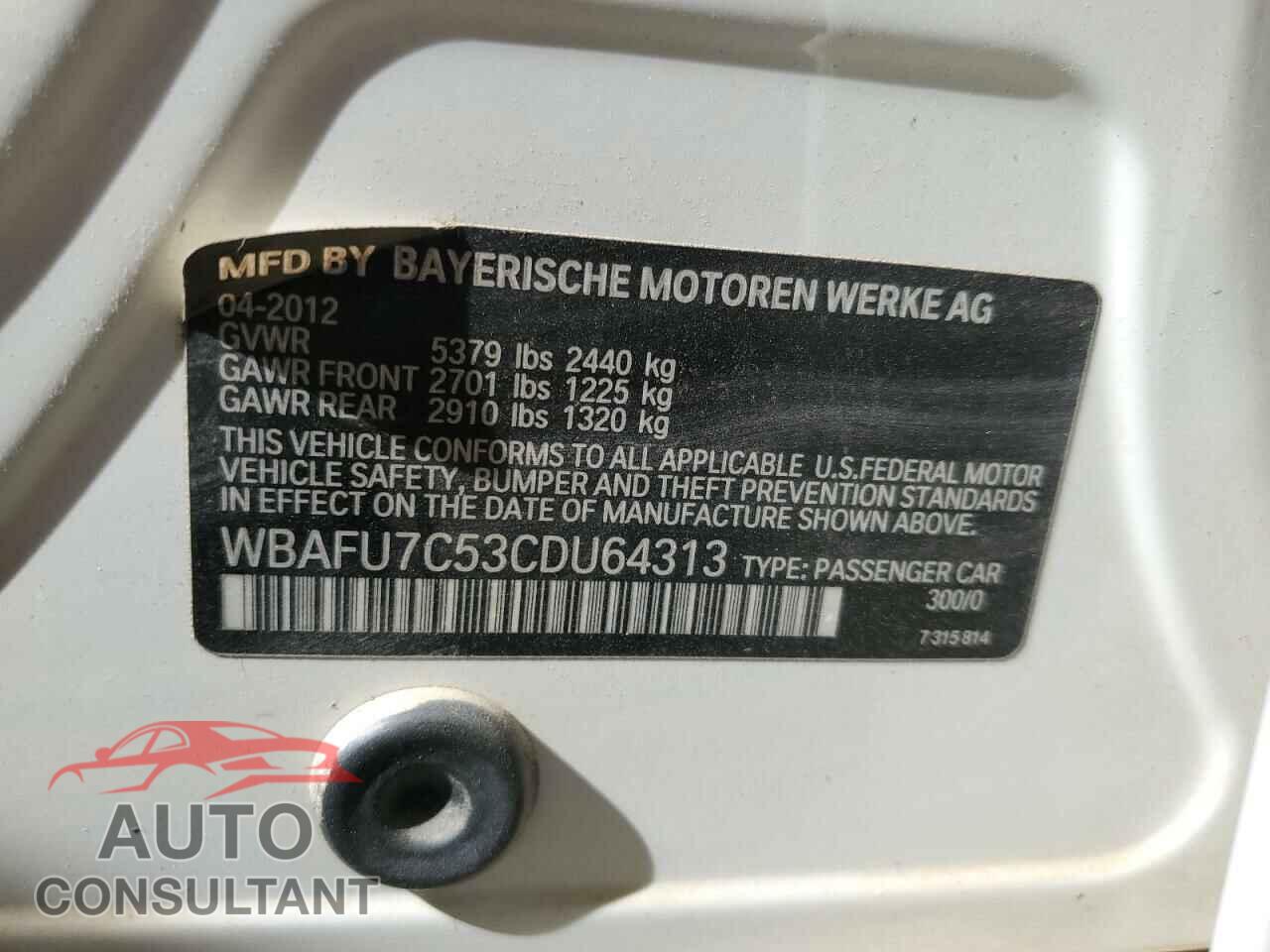 BMW 5 SERIES 2012 - WBAFU7C53CDU64313