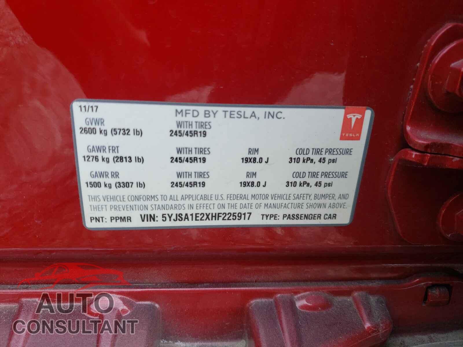 TESLA MODEL S 2017 - 5YJSA1E2XHF225917