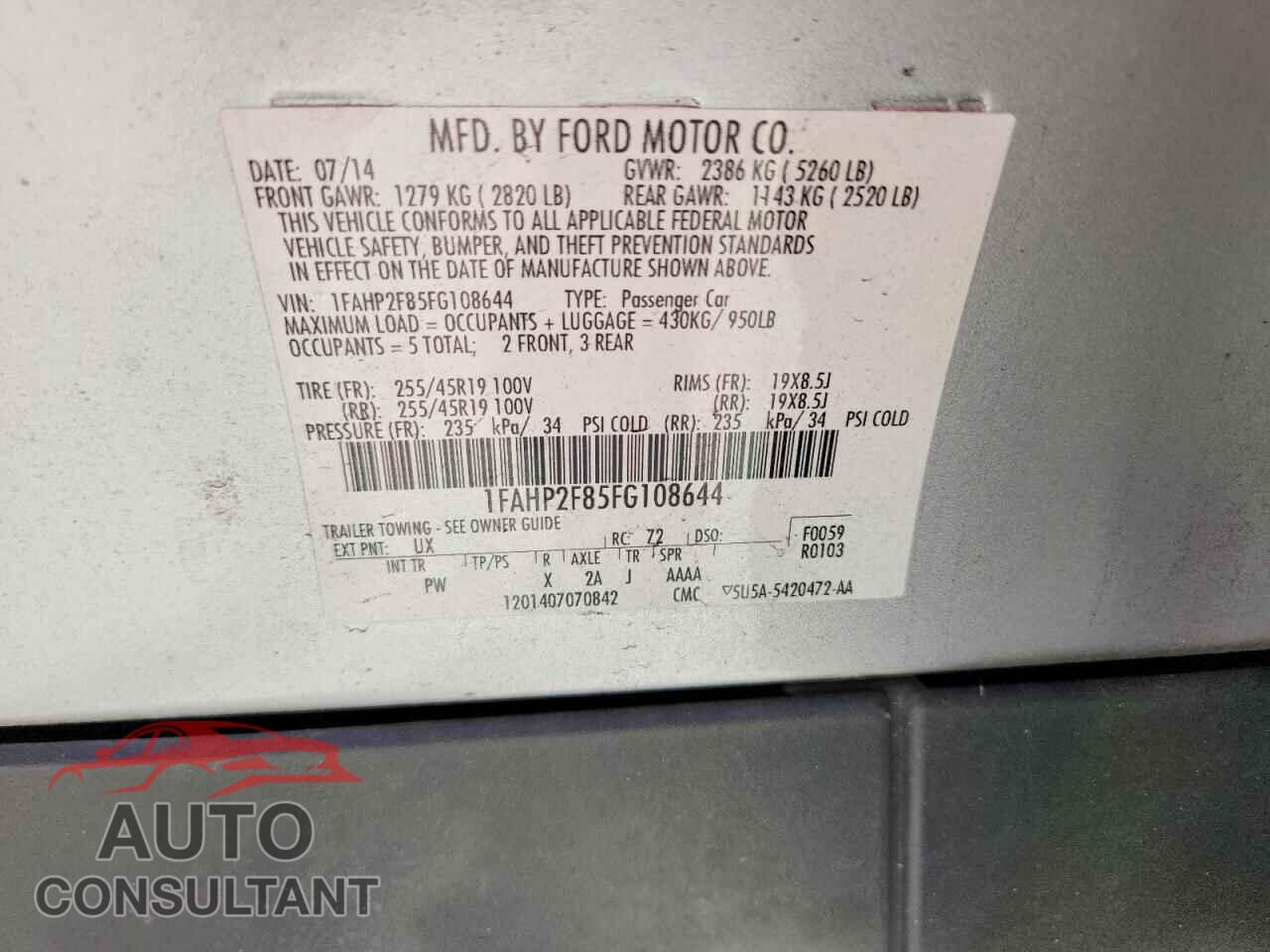 FORD TAURUS 2015 - 1FAHP2F85FG108644