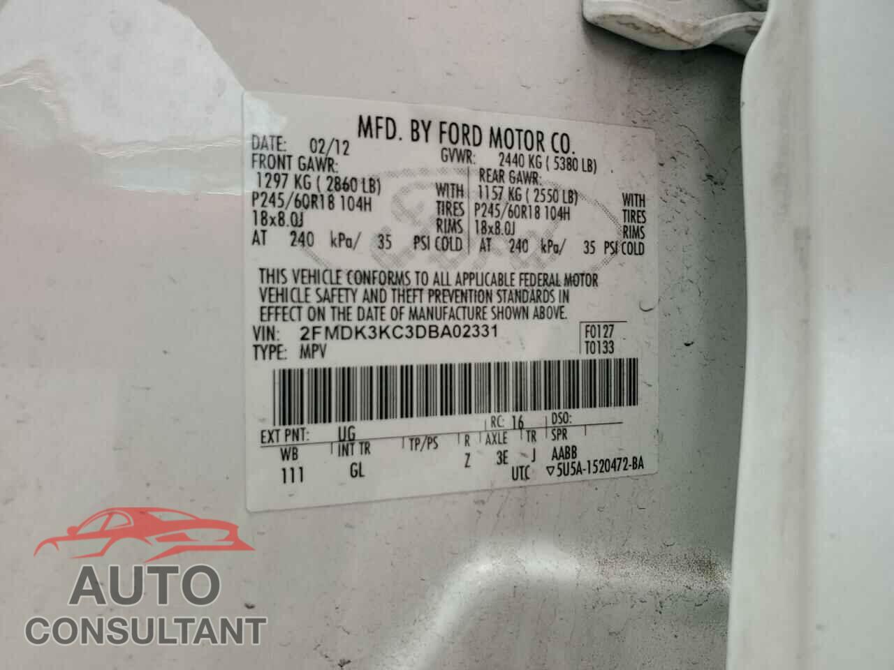 FORD EDGE 2013 - 2FMDK3KC3DBA02331