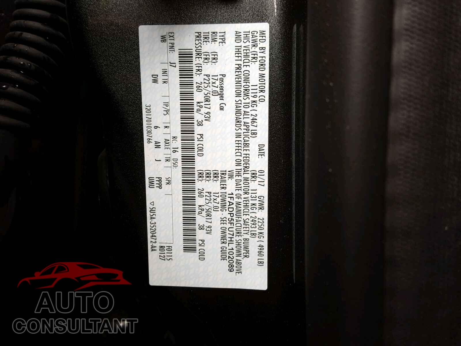 FORD CMAX 2017 - 1FADP5FU7HL102089