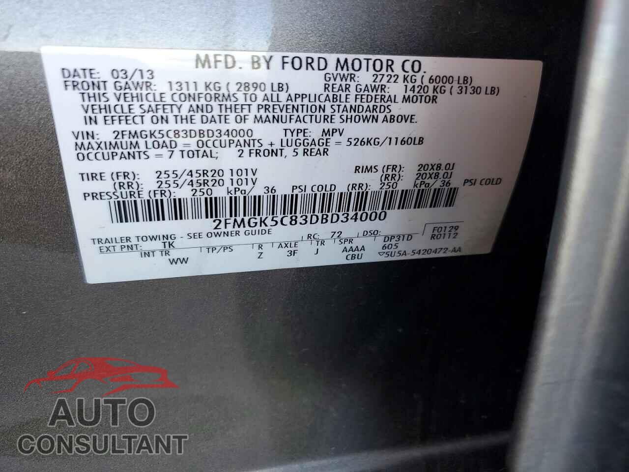 FORD FLEX 2013 - 2FMGK5C83DBD34000