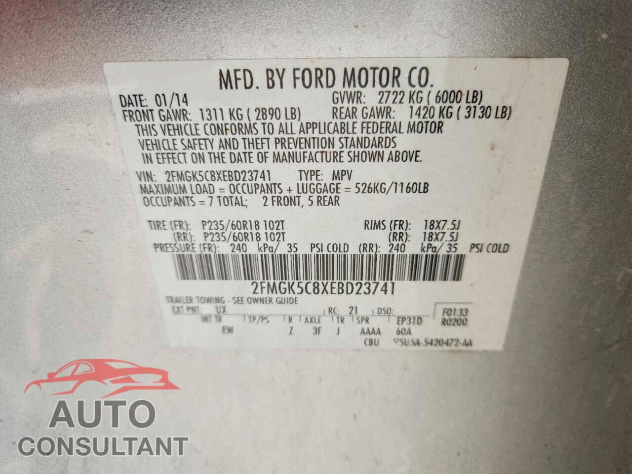 FORD FLEX 2014 - 2FMGK5C8XEBD23741