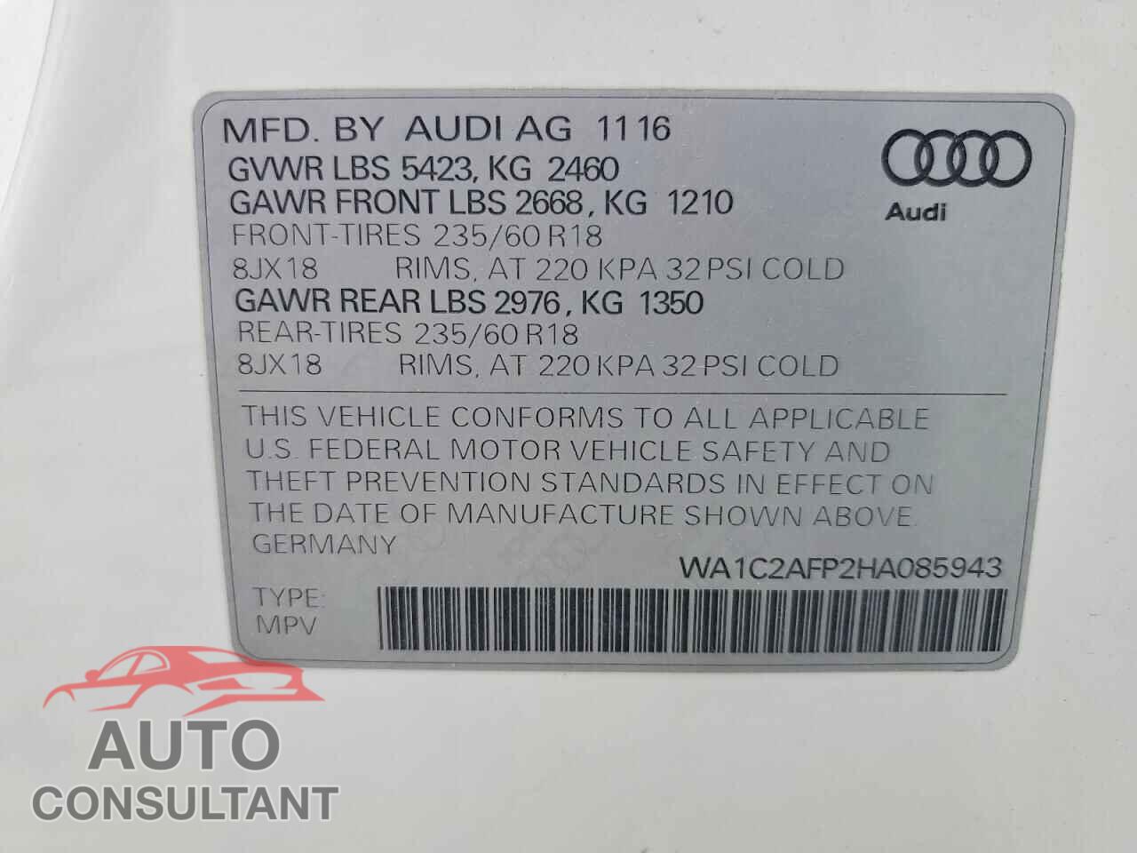 AUDI Q5 2017 - WA1C2AFP2HA085943