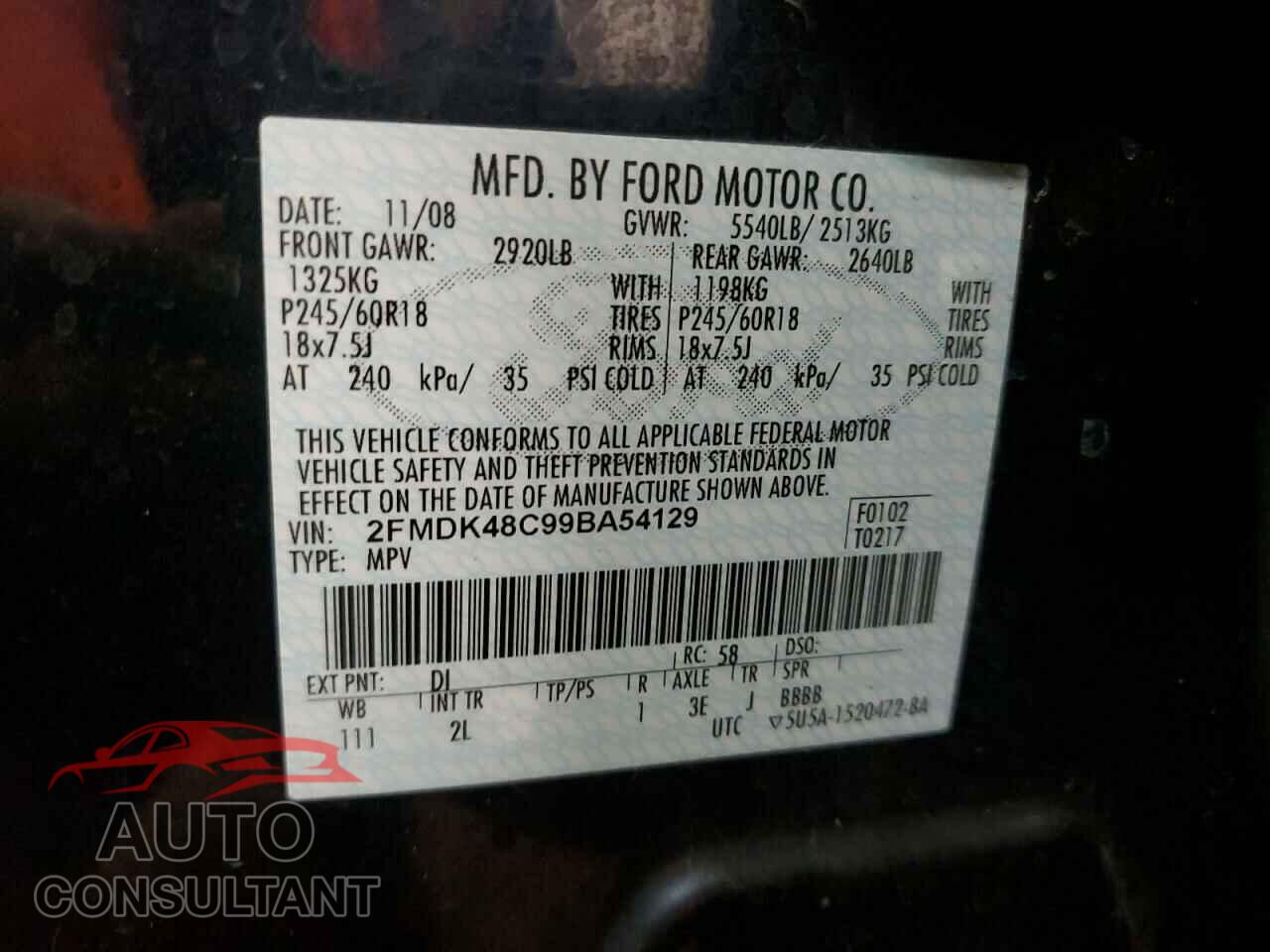 FORD EDGE 2009 - 2FMDK48C99BA54129