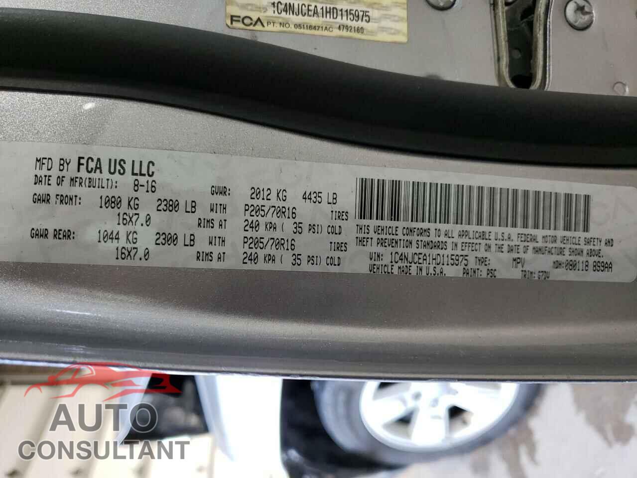 JEEP COMPASS 2017 - 1C4NJCEA1HD115975