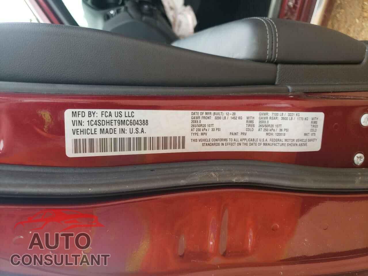 DODGE DURANGO 2021 - 1C4SDHET9MC604388