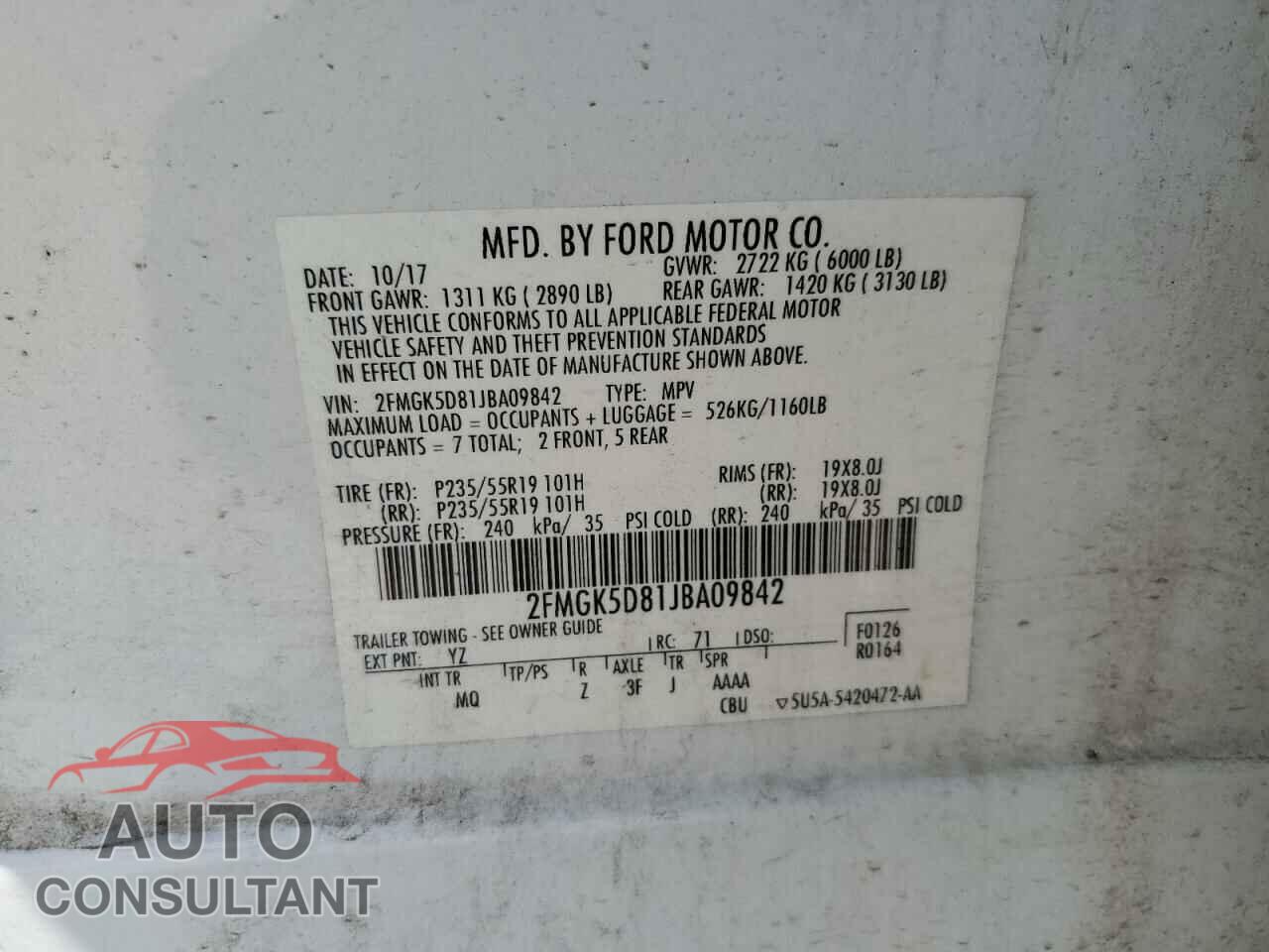 FORD FLEX 2018 - 2FMGK5D81JBA09842