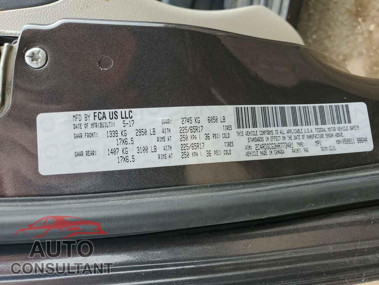 DODGE CARAVAN 2017 - 2C4RDGCG3HR773401