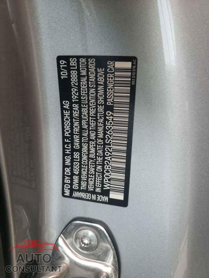 PORSCHE 911 2020 - WP0CB2A92LS263549