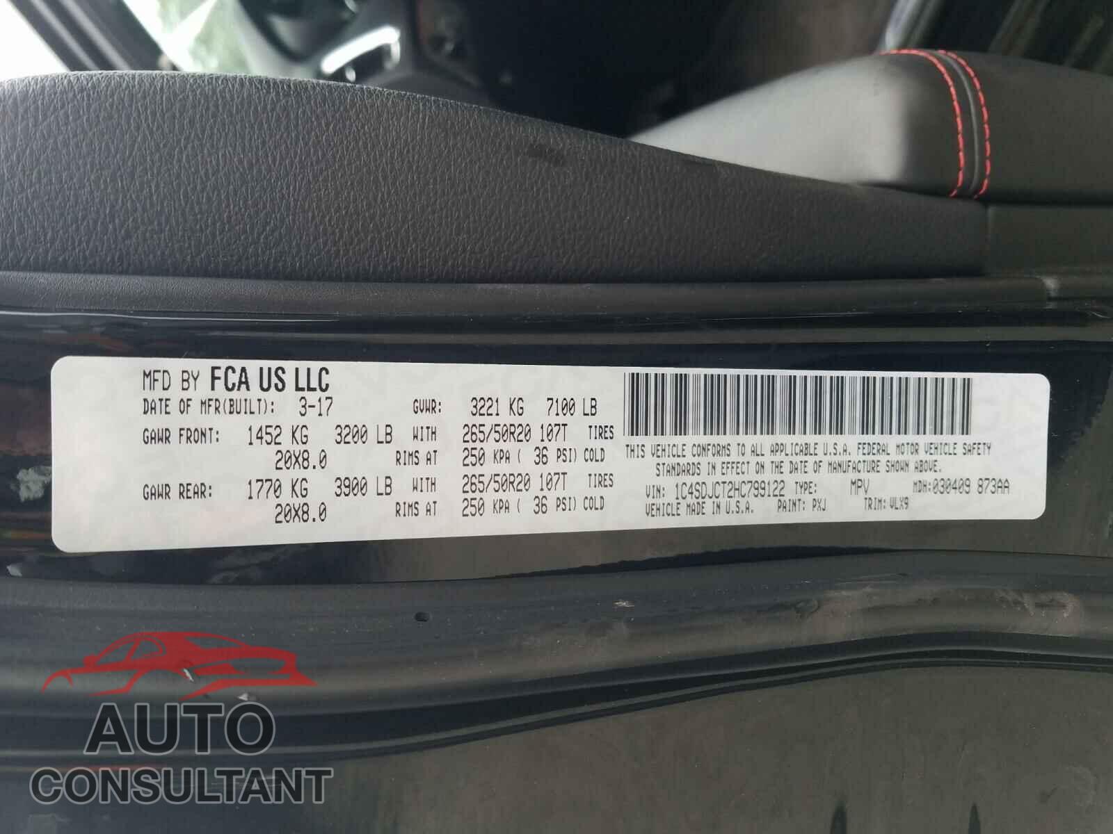 DODGE DURANGO 2017 - 1C4SDJCT2HC799122