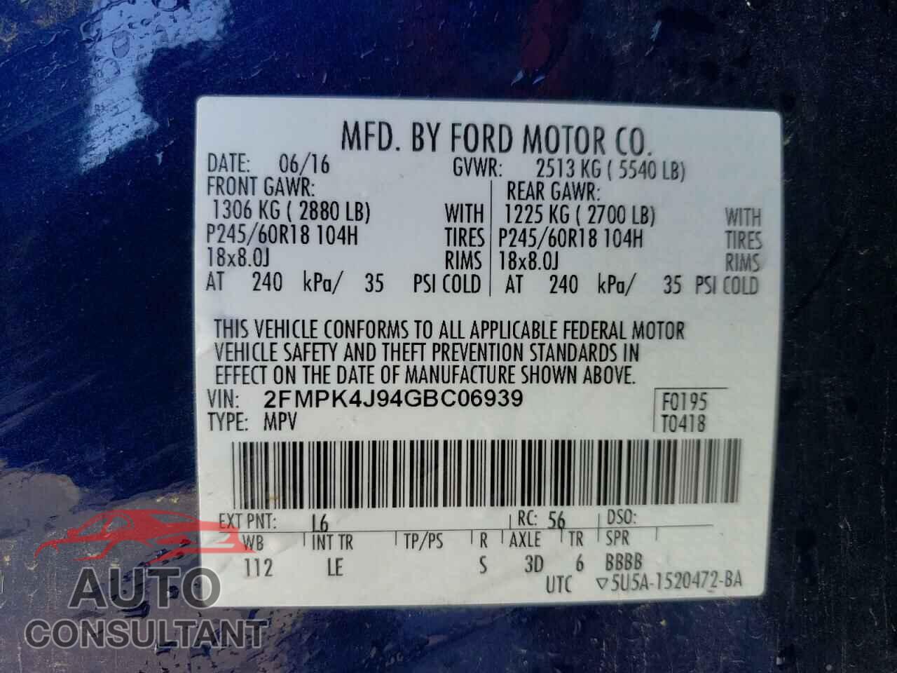 FORD EDGE 2016 - 2FMPK4J94GBC06939