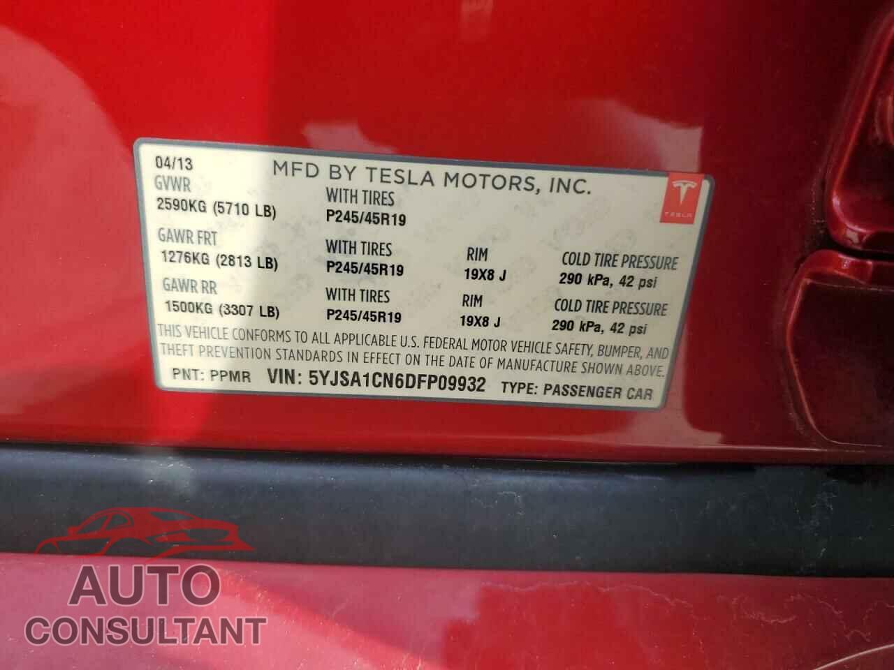TESLA MODEL S 2013 - 5YJSA1CN6DFP09932