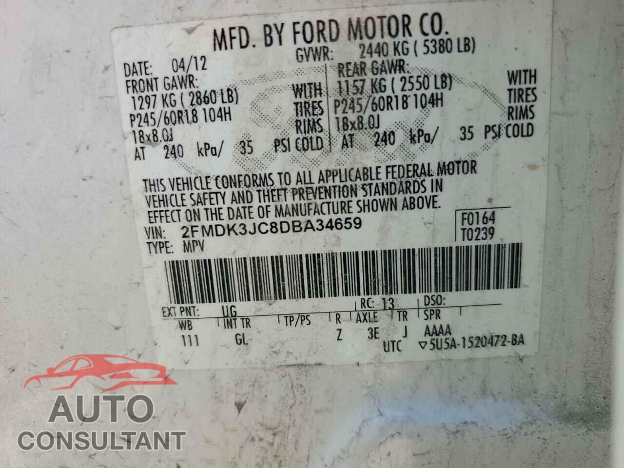 FORD EDGE 2013 - 2FMDK3JC8DBA34659