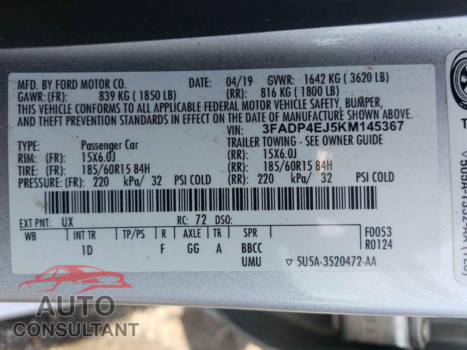 FORD FIESTA 2019 - 3FADP4EJ5KM145367