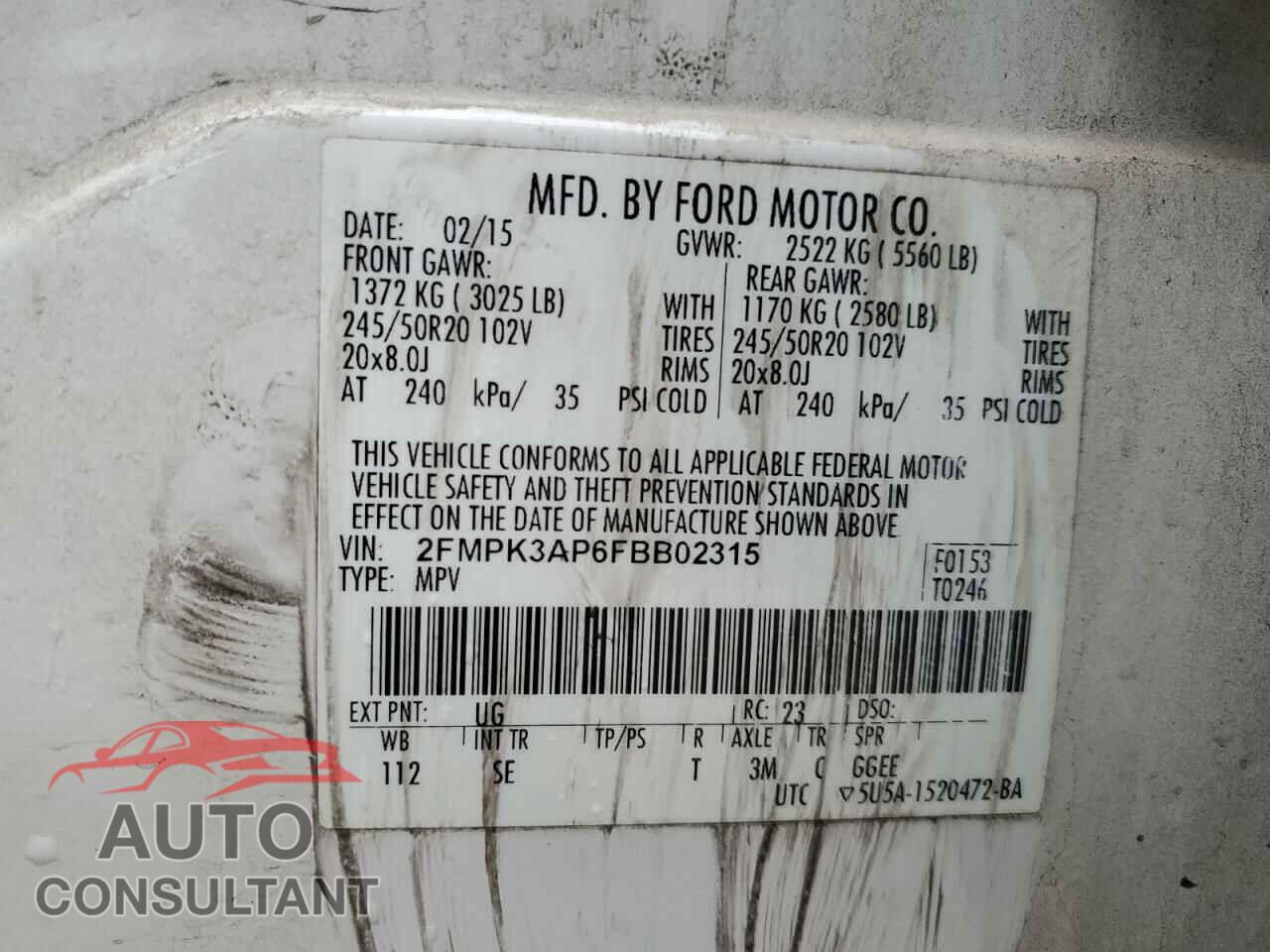 FORD EDGE 2015 - 2FMPK3AP6FBB02315