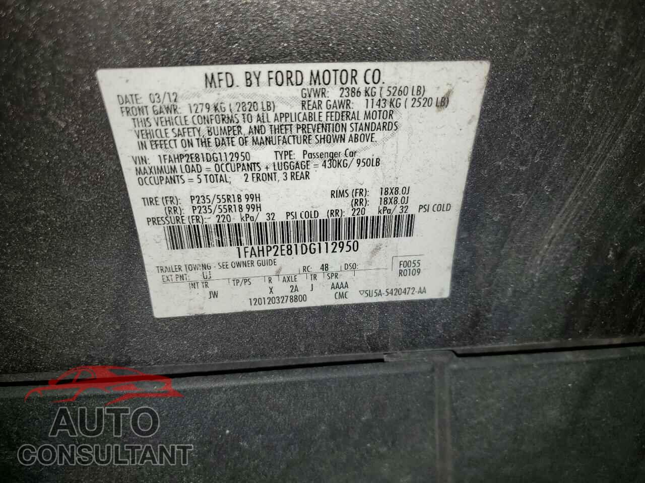 FORD TAURUS 2013 - 1FAHP2E81DG112950