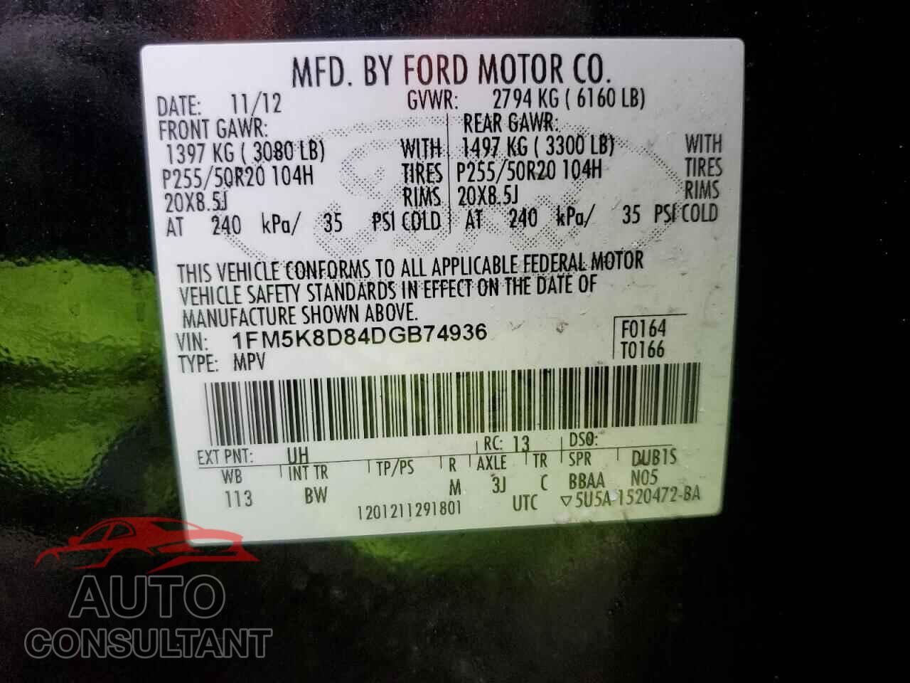 FORD EXPLORER 2013 - 1FM5K8D84DGB74936