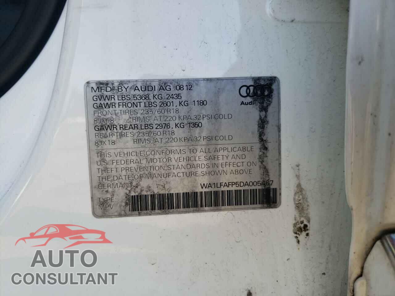 AUDI Q5 2013 - WA1LFAFP5DA005467