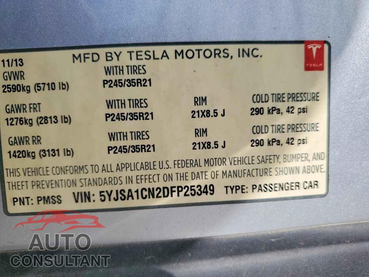 TESLA MODEL S 2013 - 5YJSA1CN2DFP25349