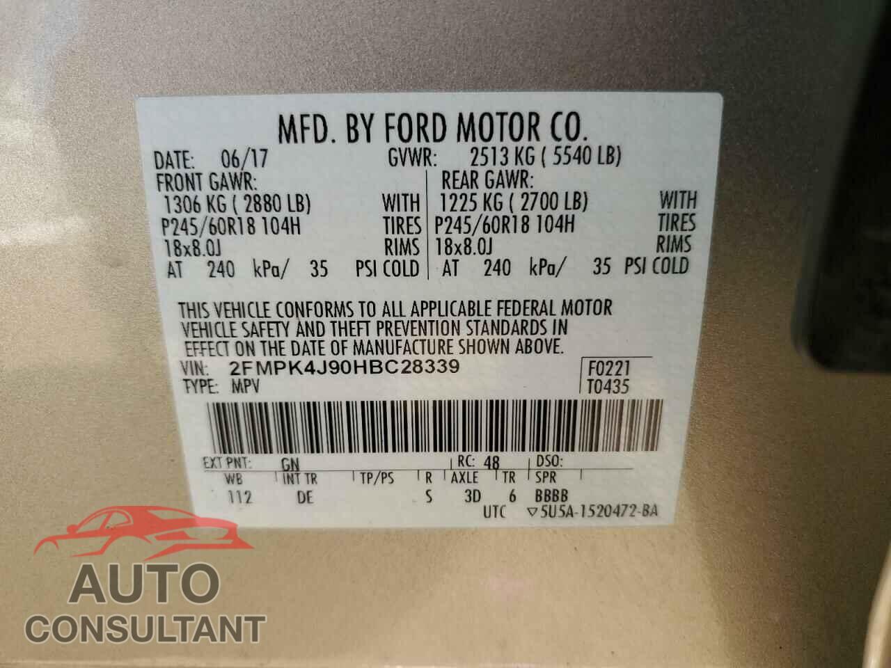 FORD EDGE 2017 - 2FMPK4J90HBC28339