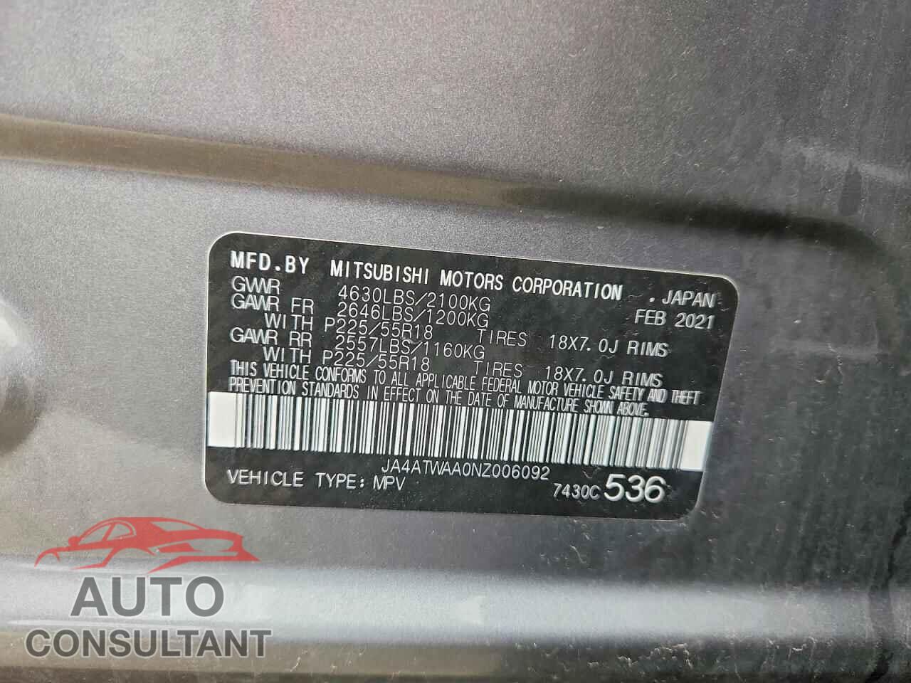 MITSUBISHI ECLIPSE 2022 - JA4ATWAA0NZ006092